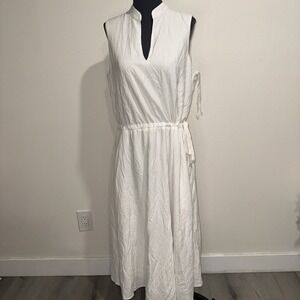 Anne Klein 12 white sleeveless fit & flare cocktail belted embroider zigzag line